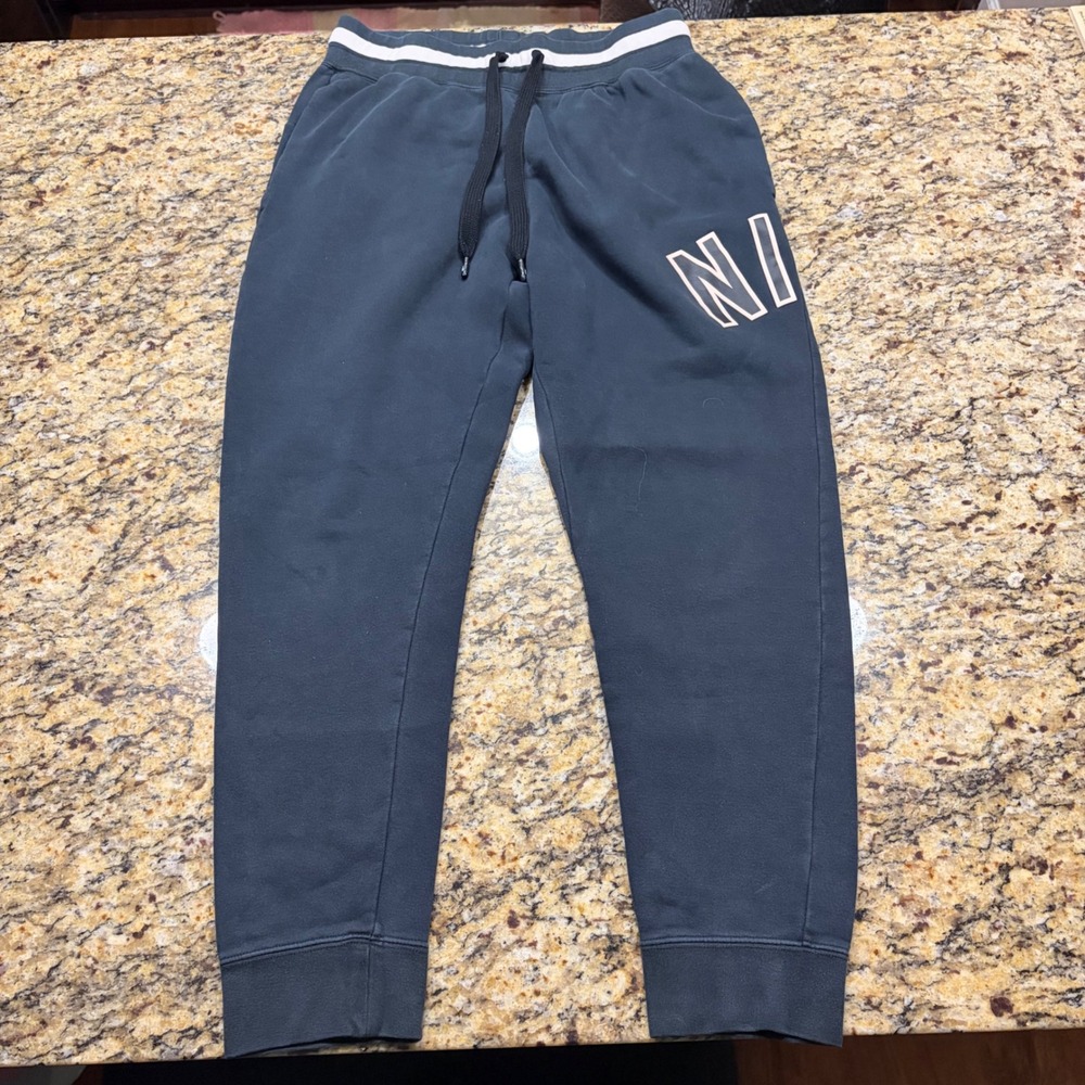 Nike Air Mens Fleece Joggers Black White Logo Sweatpants Medium M v